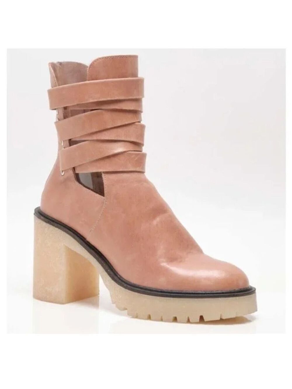 NWT Free People Jesse Cutout Boot Leather Platform Chunky Heel UK 38 US 7.5 - 8